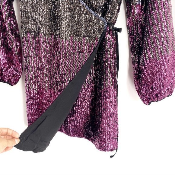 TOPSHOP Ombré Sequin Long Sleeve Wrap Minidress 2P - Picture 6 of 10